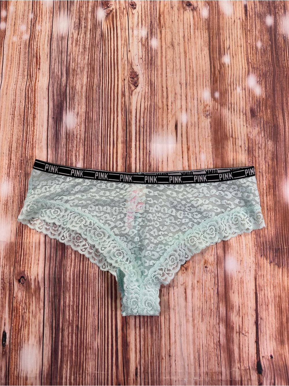 Victoria's Secret PINK  Lace  Panty with Black Logo Waistband Size Medium